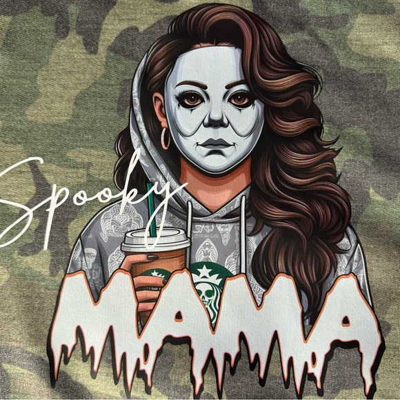 Spooky Mama, Coffee & Halloween Theme, Camo Bomber Style Jacket - Picture 13 of 16